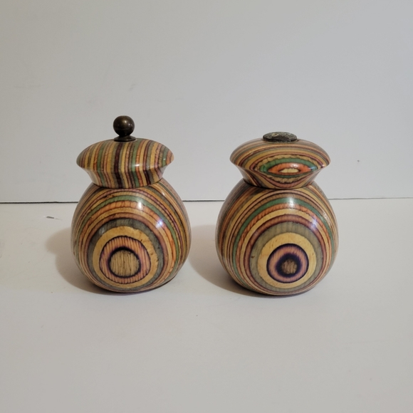 Mr. Dudley Striped Rainbow Design Wooden Salt And Pepper Shaker Set - MCM Design - Picture 7 of 7